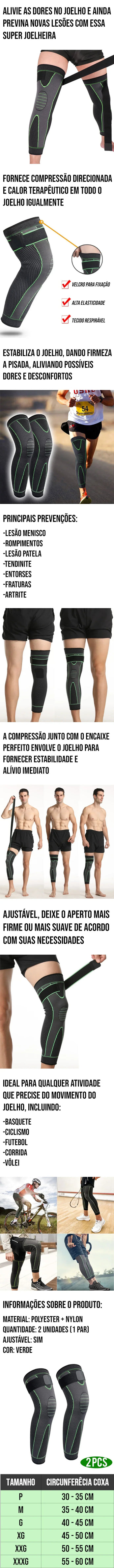 Joelheira de Compressão Longa, ajustável e confortável, ideal para atividades esportivas