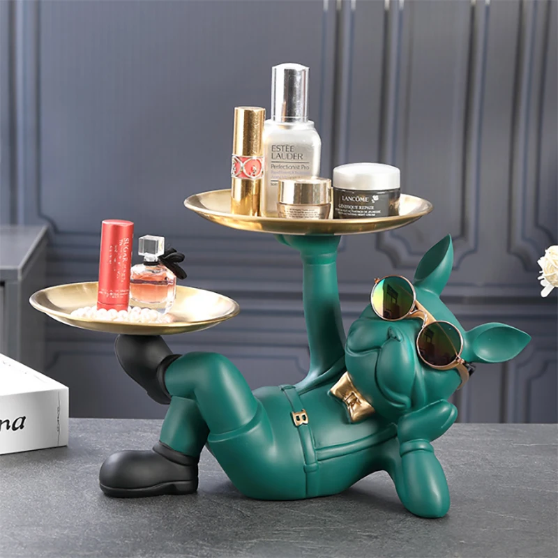 Carregar imagem no visualizador da galeria, Estátua Decorativa Bulldog Francês, feita em resina epóxi, porta-objetos prático e elegante para decoração de ambientes