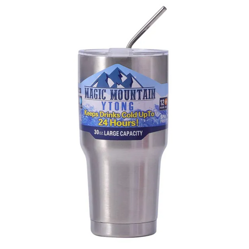 Copo Térmico com Tampa 900ml Magic Mountain, com canudo reutilizável em aço inox, ideal para manter bebidas geladas por até 24 horas