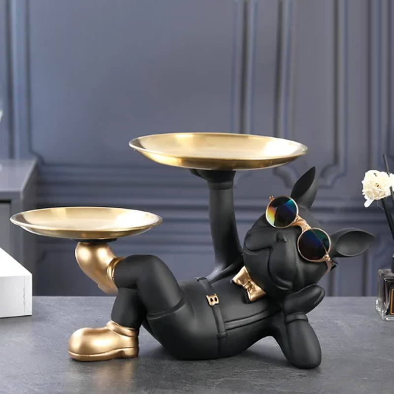 Carregar imagem no visualizador da galeria, Estátua Decorativa Bulldog Francês, feita em resina epóxi, porta-objetos prático e elegante para decoração de ambientes