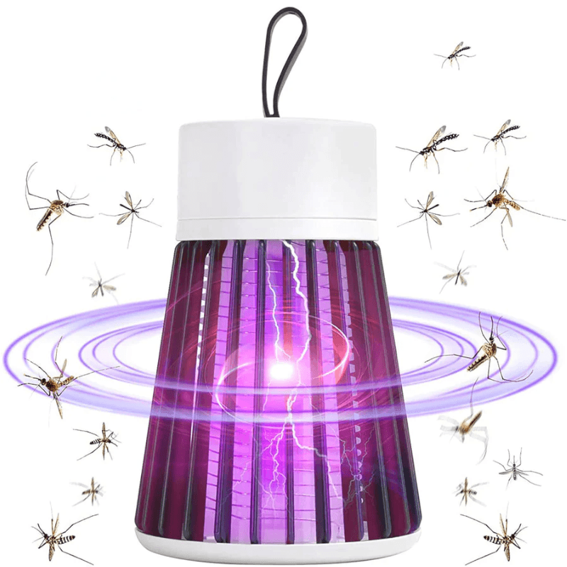 Luminária Anti Mosquito Ultravioleta, segura para pets e crianças, com bateria de 2000 mAh e carregamento via USB.