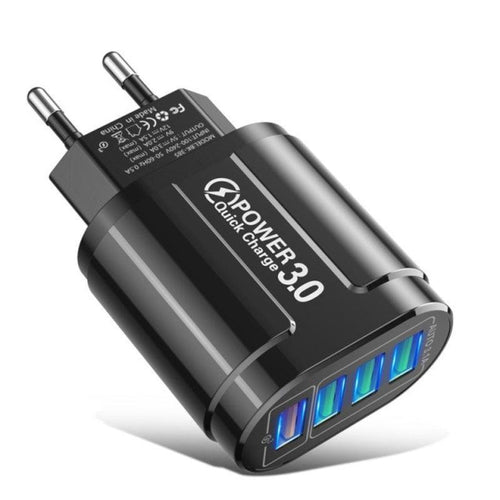 Carregador Rápido USB 4 Portas, com porta de carregamento rápido 3.0, compatível com todos os dispositivos USB