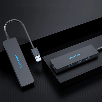 Hub Adaptador 4 Portas USB 3.0, com entrada extra tipo C, ideal para notebooks e computadores, permite conexão simultânea de múltiplos dispositivos