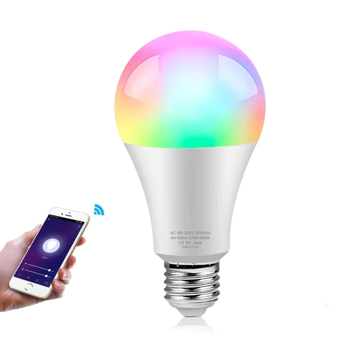 Lâmpada Inteligente LED com 16 milhões de cores, compatível com Google Assistant, Alexa e Siri