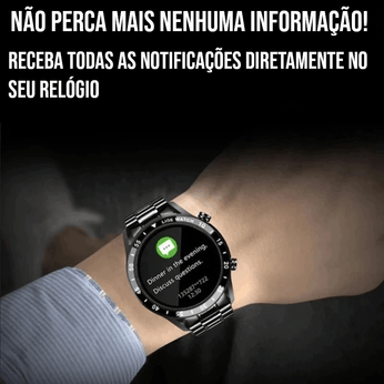 Smartwatch de Luxo - Modern Iron com pulseira de aço inoxidável, resistente à água, chamadas Bluetooth e controle de música