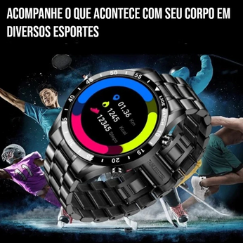 Smartwatch de Luxo - Modern Iron com pulseira de aço inoxidável, resistente à água, chamadas Bluetooth e controle de música