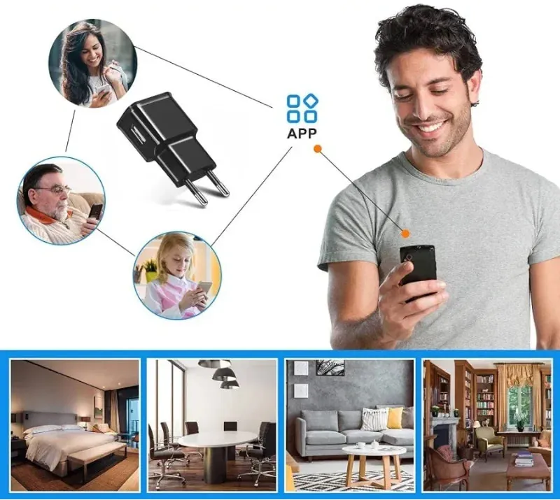 Carregador de Celular com Câmera Wifi Full HD