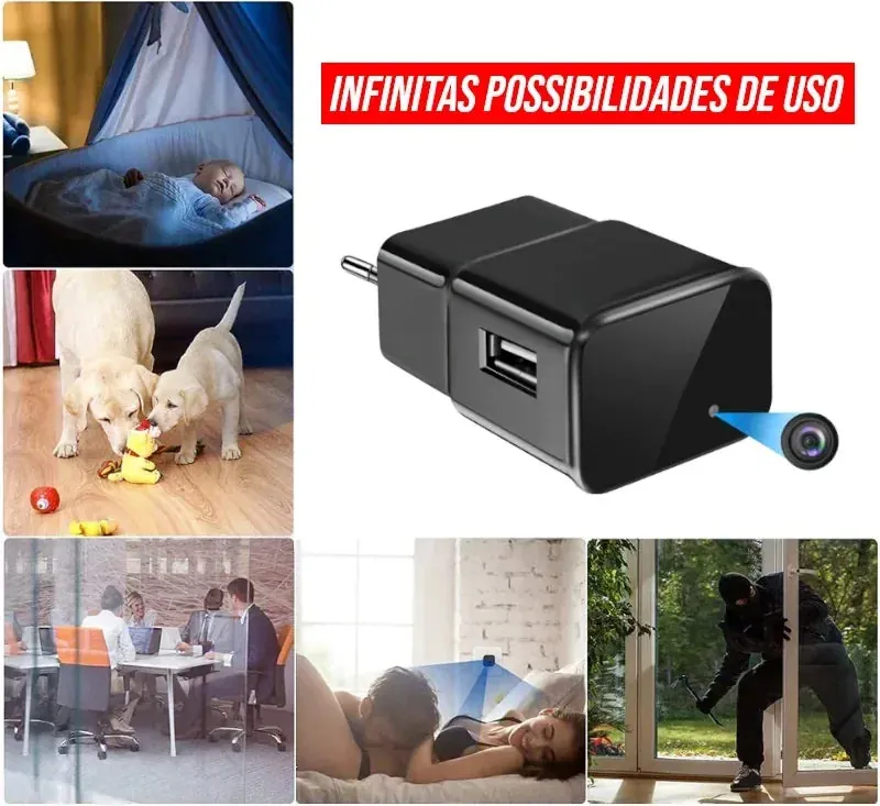 Carregador de Celular com Câmera Wifi Full HD