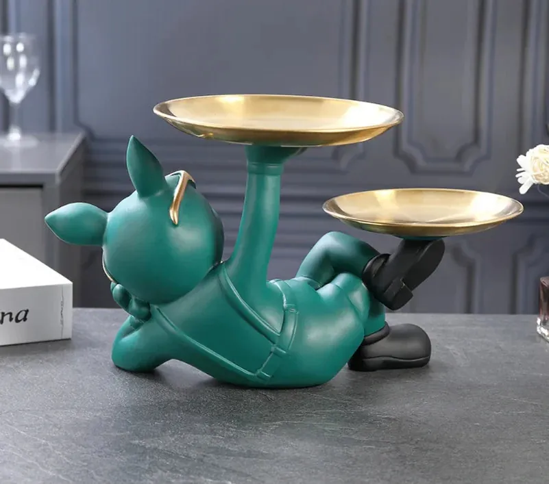 Estátua Decorativa Bulldog Francês com Porta Objetos