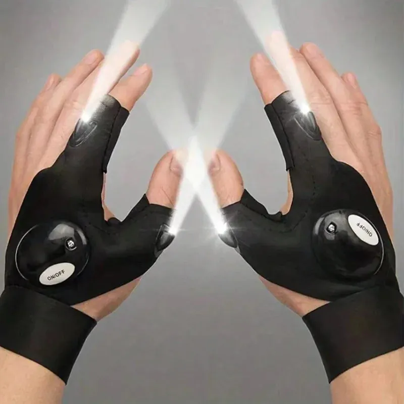 Luvas com Lanterna LED Recarregável e Impermeável
