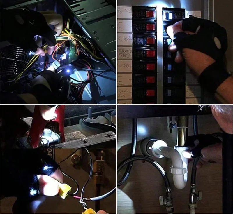 Luvas com Lanterna LED Recarregável e Impermeável