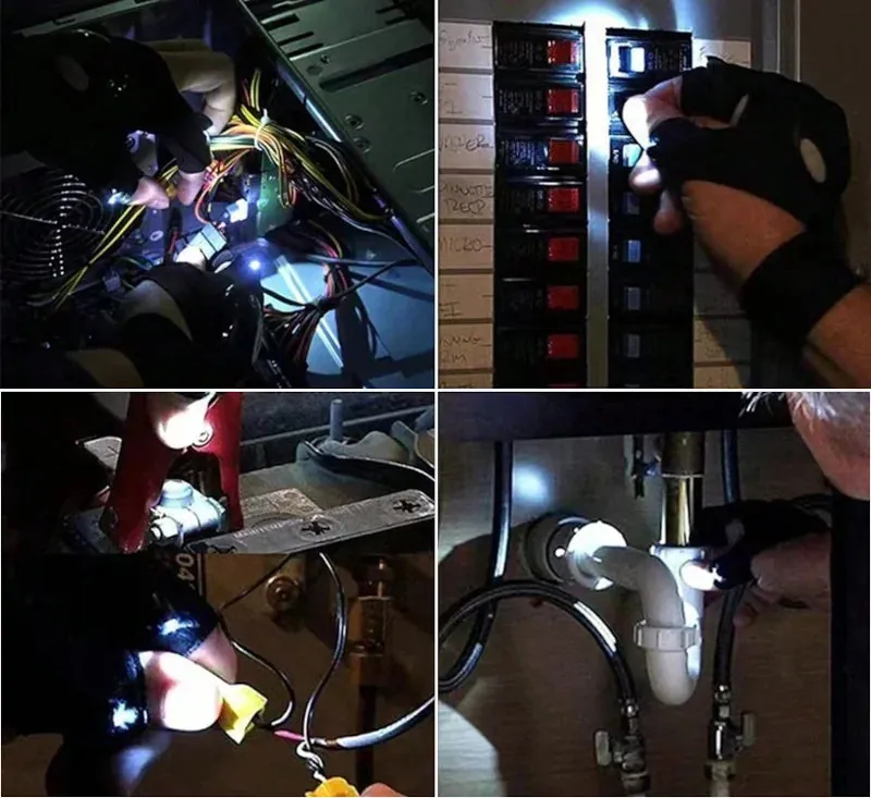 Luvas com Lanterna LED Recarregável e Impermeável