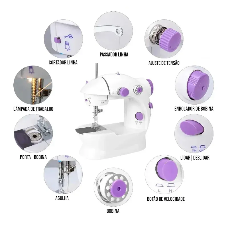Mini Máquina Costura Elétrica Portátil com Mesa