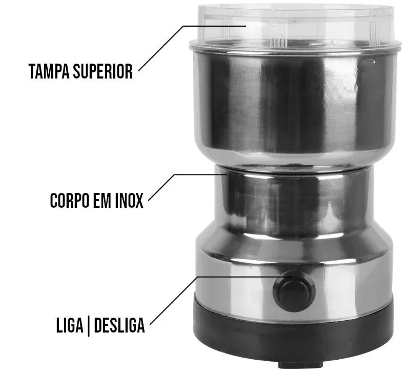 Moedor de Café Elétrico Inox para Grãos Portátil