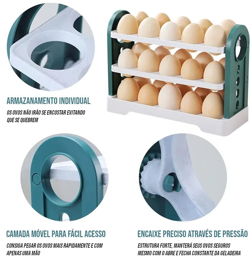 Organizador Retrátil de Ovos para Geladeira 30 Unidades
