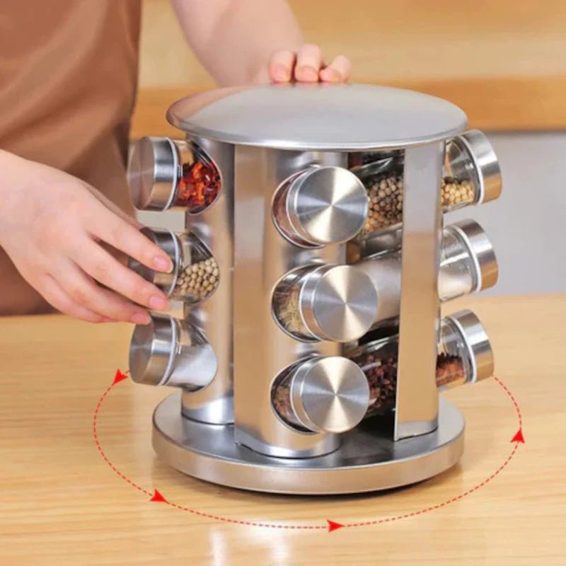 Porta Temperos e Condimentos Giratório em Inox