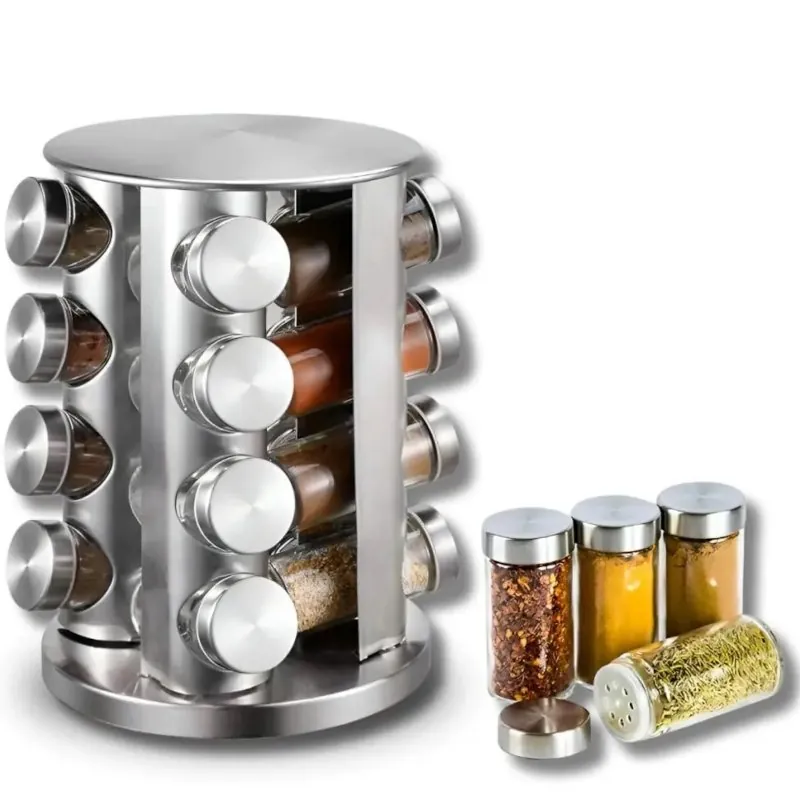 Porta Temperos e Condimentos Giratório em Inox