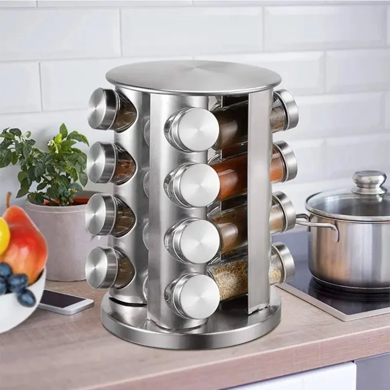 Porta Temperos e Condimentos Giratório em Inox