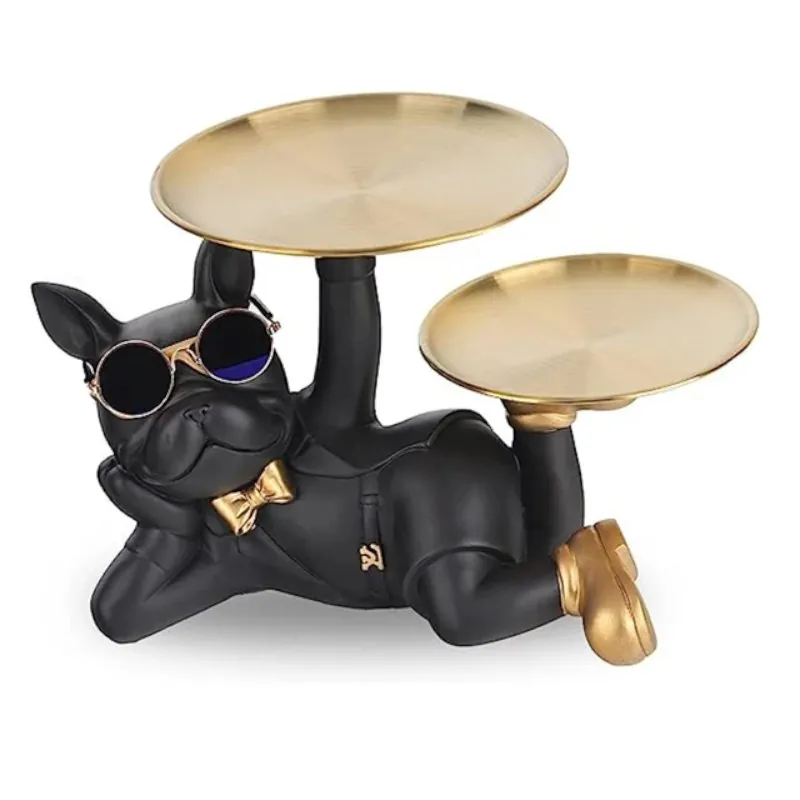 Estátua Decorativa Bulldog Francês com Porta Objetos