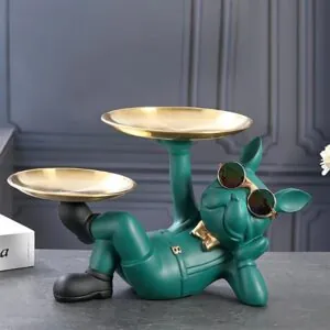 Estátua Decorativa Bulldog Francês com Porta Objetos