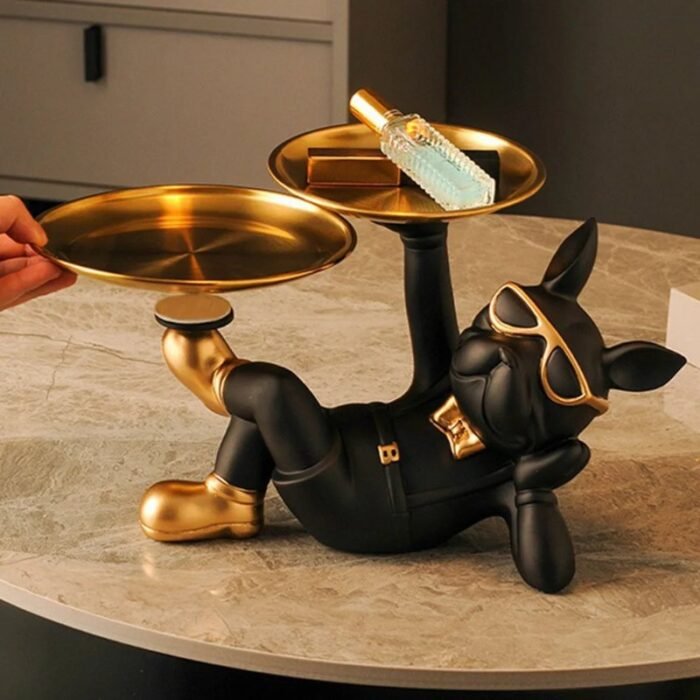 Estátua Decorativa Bulldog Francês com Porta Objetos