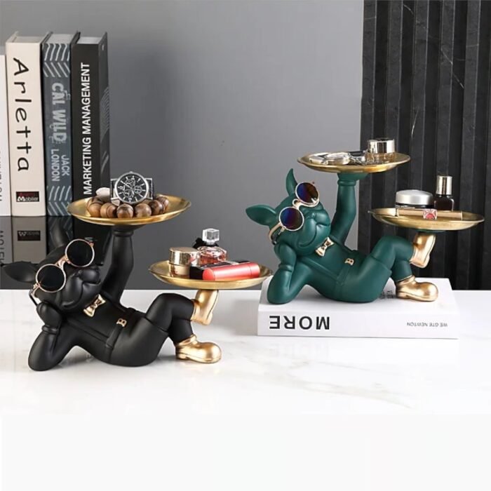 Estátua Decorativa Bulldog Francês com Porta Objetos