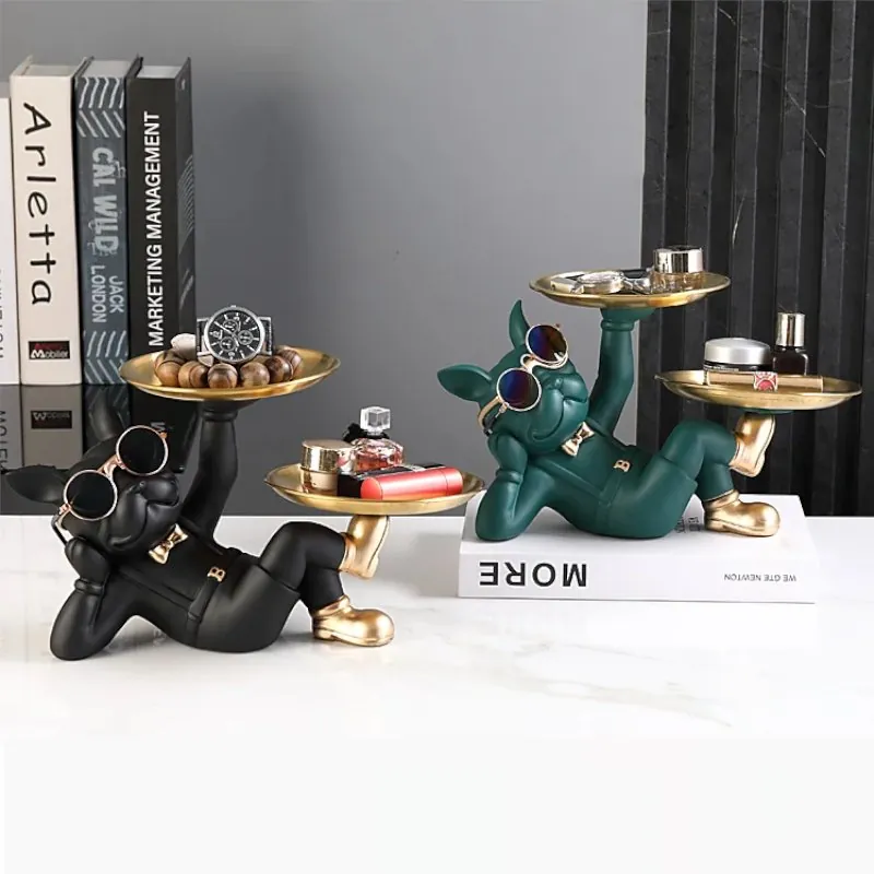 Estátua Decorativa Bulldog Francês com Porta Objetos