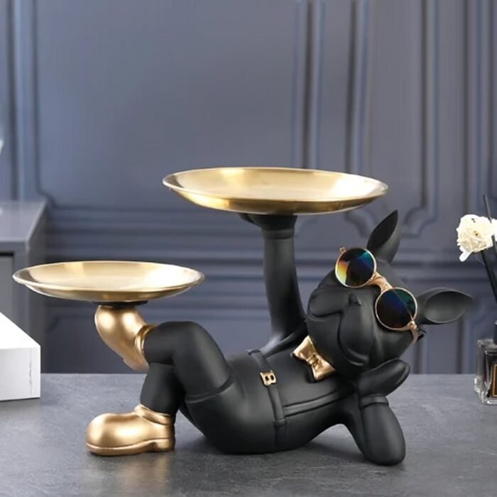 Estátua Decorativa Bulldog Francês com Porta Objetos