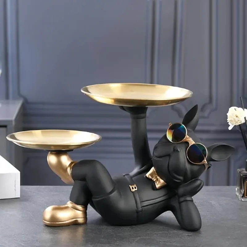 Estátua Decorativa Bulldog Francês com Porta Objetos