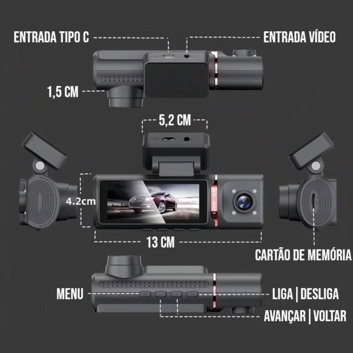 Câmera Veicular Interna Full HD Wi-Fi para Carro