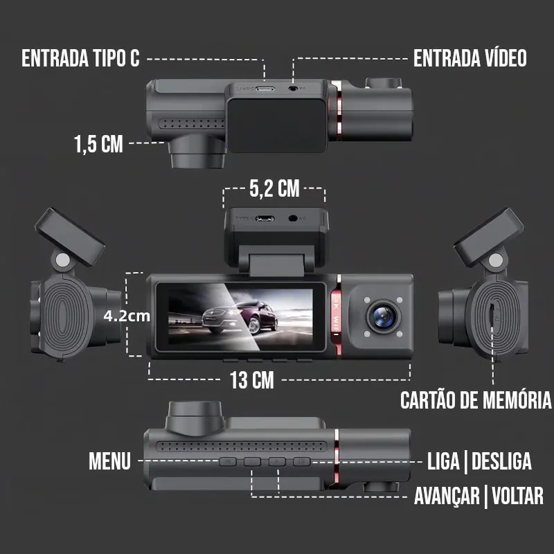 Câmera Veicular Interna Full HD Wi-Fi para Carro