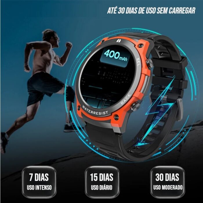 Smartwatch Redondo Resistente com Bateria Longa