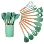 Kit Utensílios Silicone com Cabo de Madeira com 12 Peças