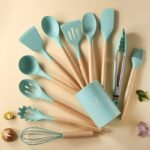 Kit Utensílios Silicone com Cabo de Madeira com 12 Peças