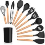 Kit Utensílios Silicone com Cabo de Madeira com 12 Peças