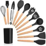 Kit Utensílios Silicone com Cabo de Madeira com 12 Peças