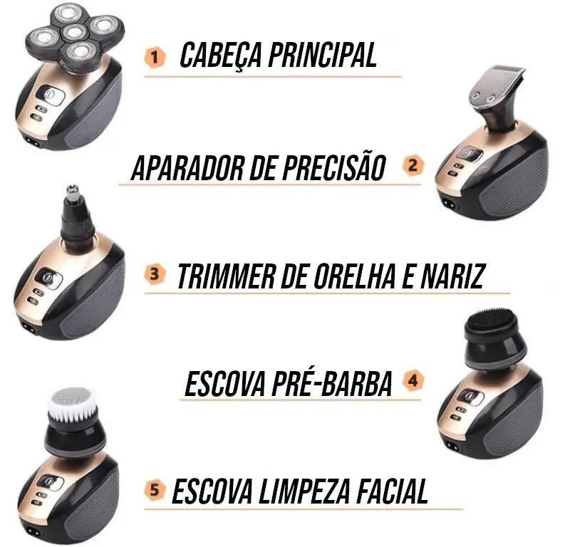 Barbeador Elétrico Recarregável 5 em 1 Portátil