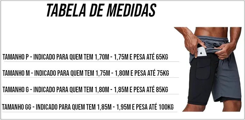 Bermuda Masculina 2 em 1 com Compressão e Bolsos