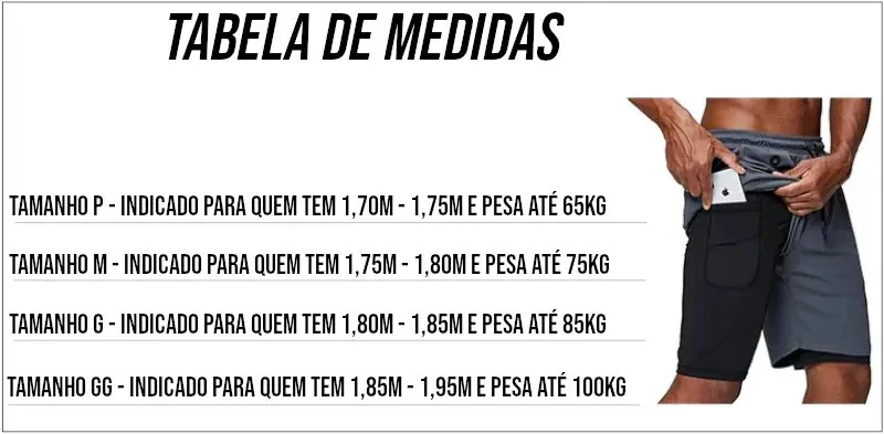 Bermuda Masculina 2 em 1 com Compressão e Bolsos