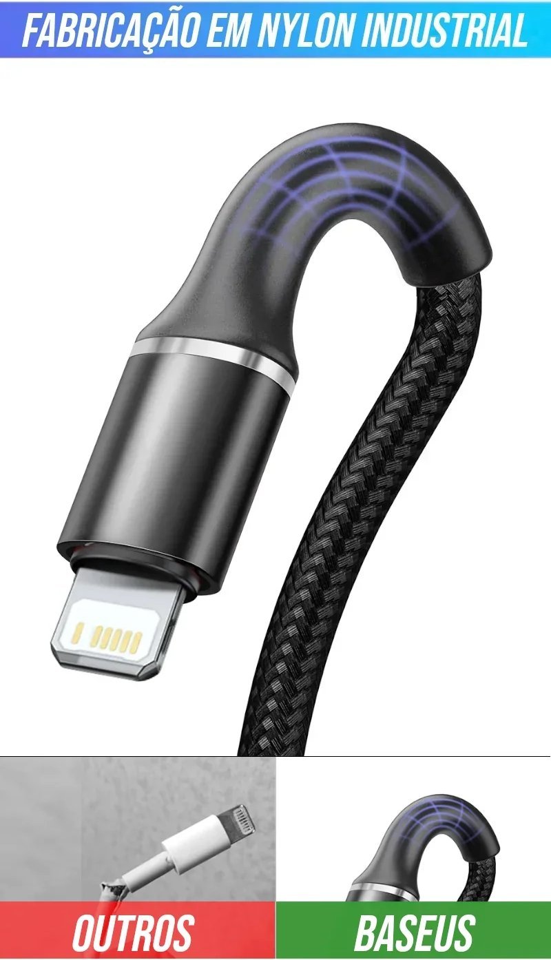 Cabo Reforçado USB para iPhone com 3 Metros