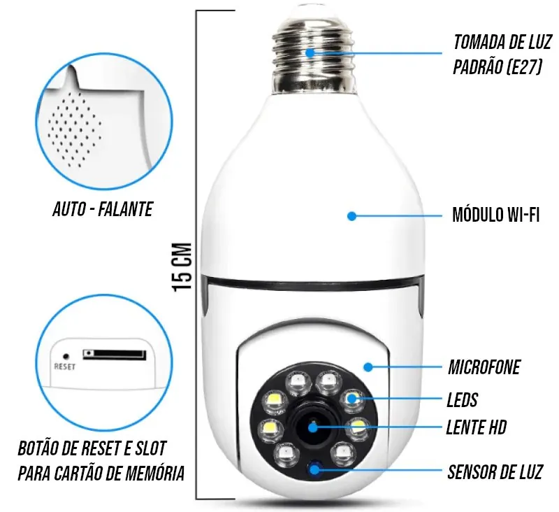 Câmera Wi-Fi Full HD 360 com Visão Noturna e Áudio