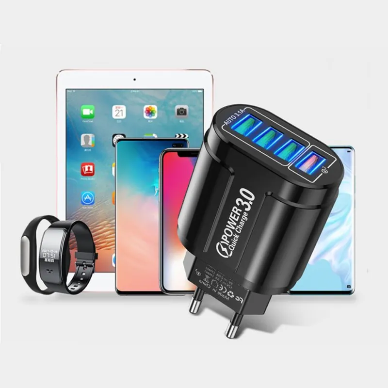 Carregador Rápido USB com 4 Portas Bivolt