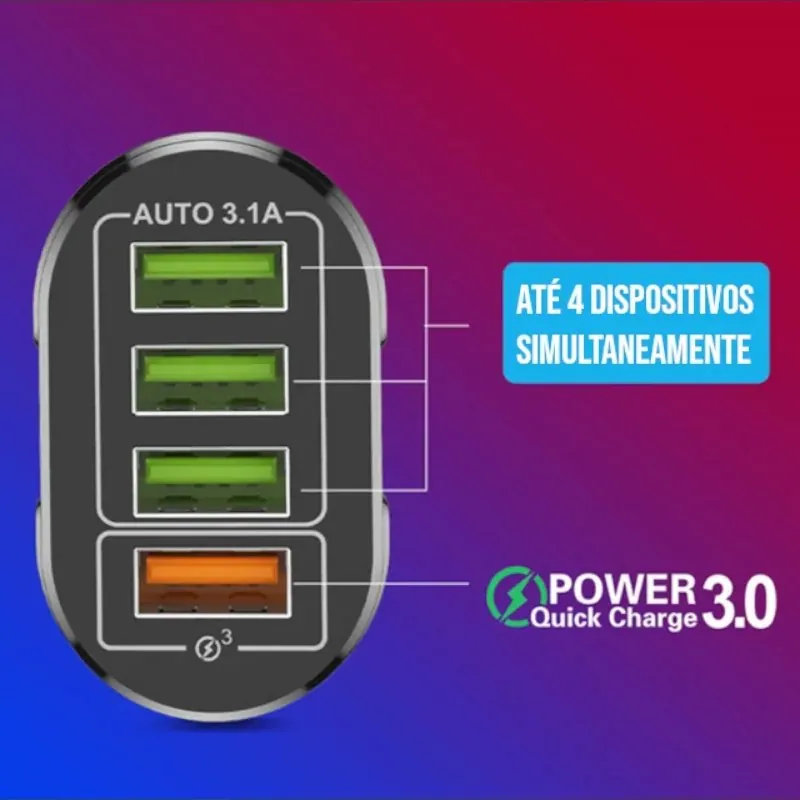 Carregador Rápido USB com 4 Portas Bivolt