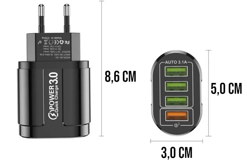 Carregador Rápido USB com 4 Portas Bivolt