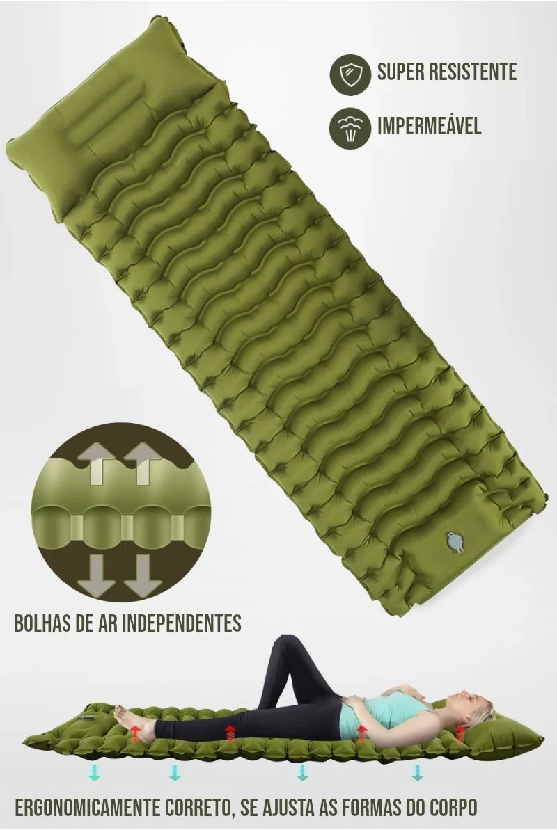 Colchão Inflável Portátil com Travesseiro Dobrável