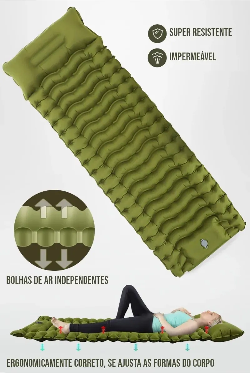 Colchão Inflável Portátil com Travesseiro Dobrável