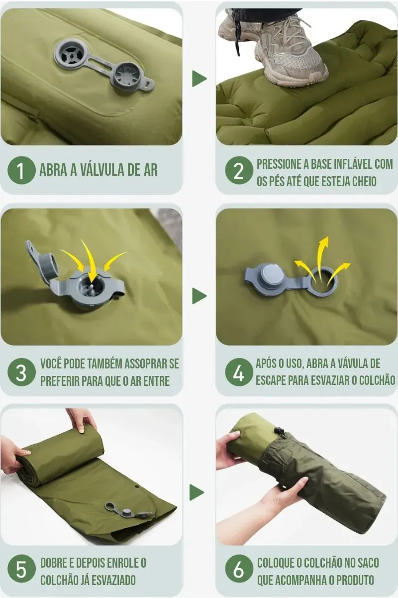 Colchão Inflável Portátil com Travesseiro Dobrável