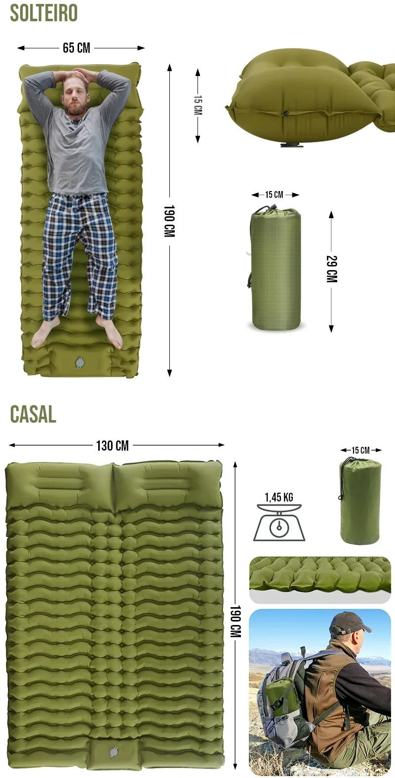 Colchão Inflável Portátil com Travesseiro Dobrável