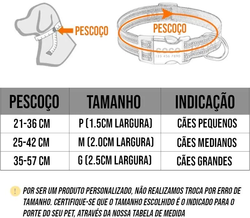 Coleira Personalizada com Nome e Telefone para Pet