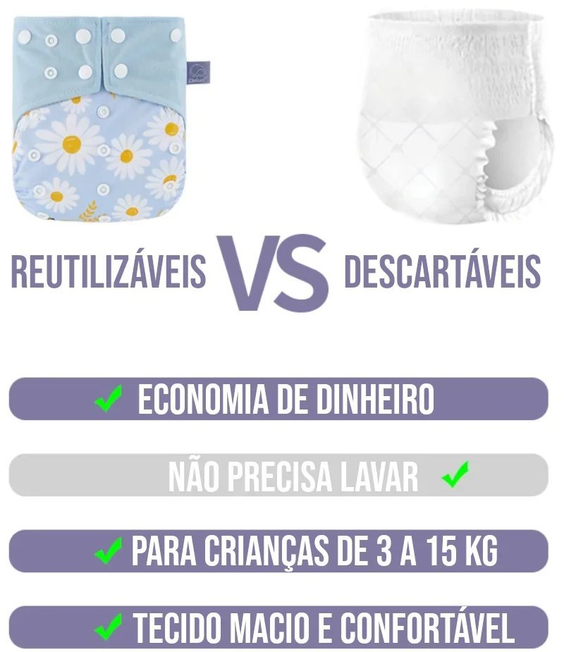 Fralda Ecológica Reutilizável com Absorvente com 8 Unidades